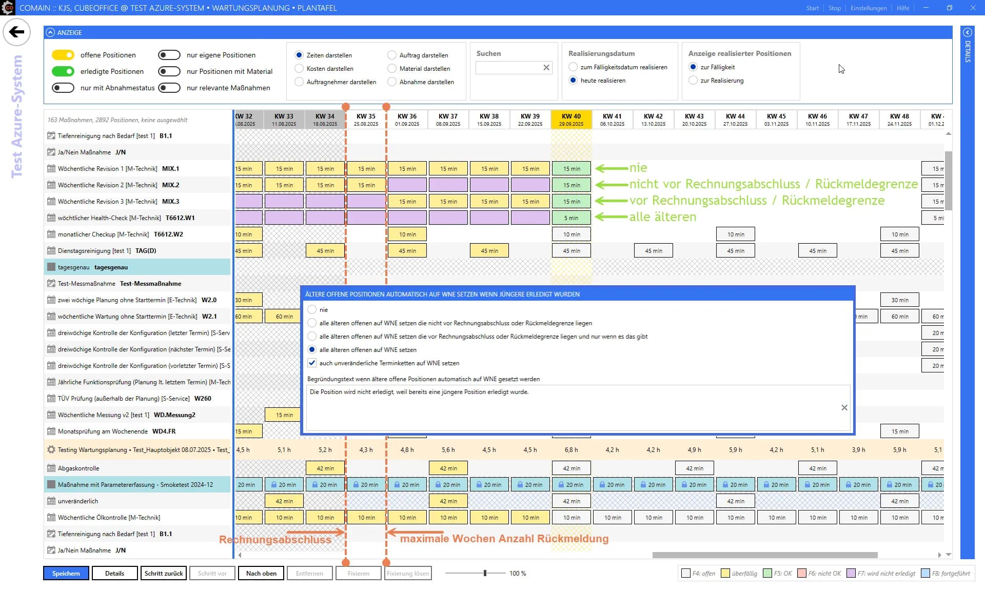 comain.cloud Plantafel - Wochenübersicht aller Wartungspositionen