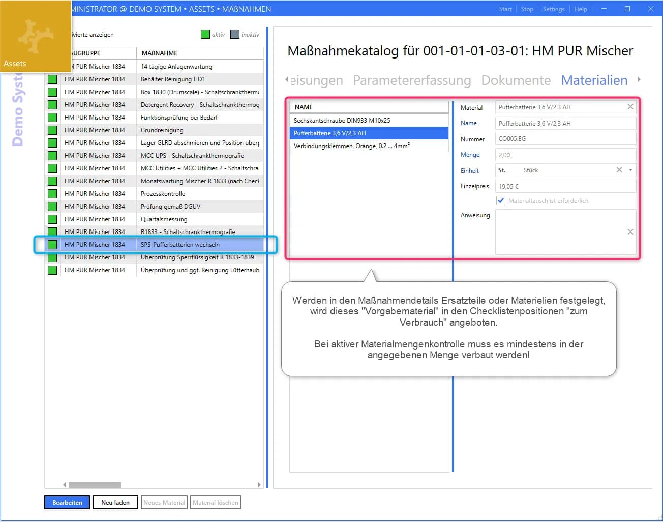 comain Vorgabematerial in Maßnahmen mit Mengen und Preisen