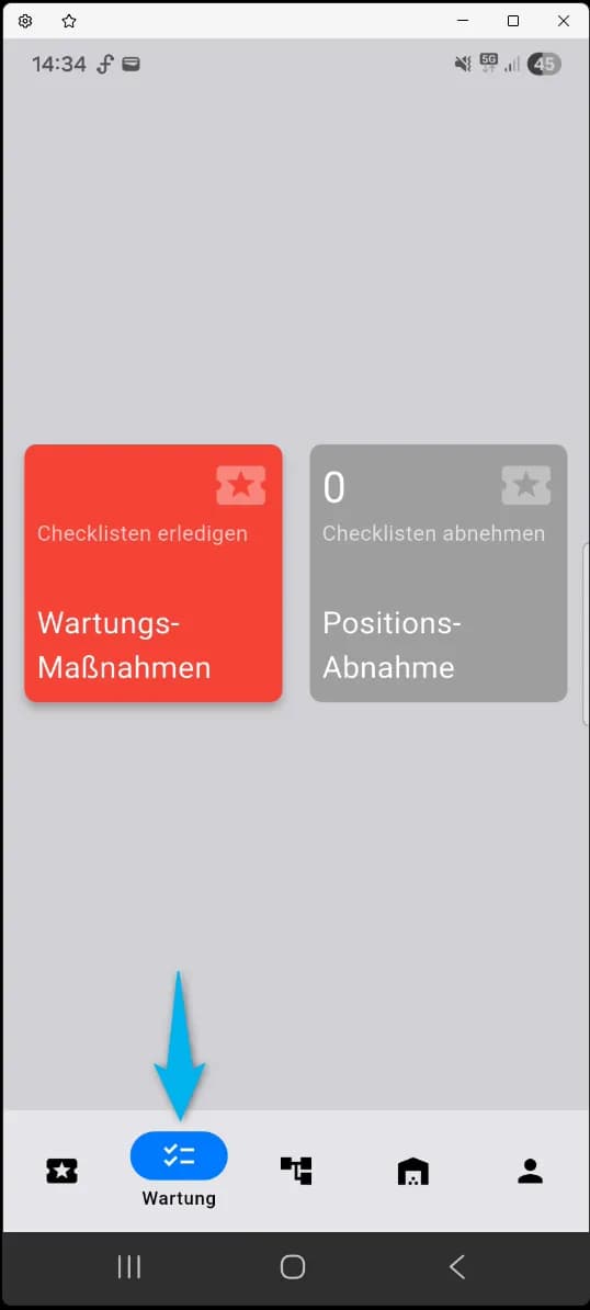 comain.cloud Mobile App Wartungs-Tab mit Kacheln
